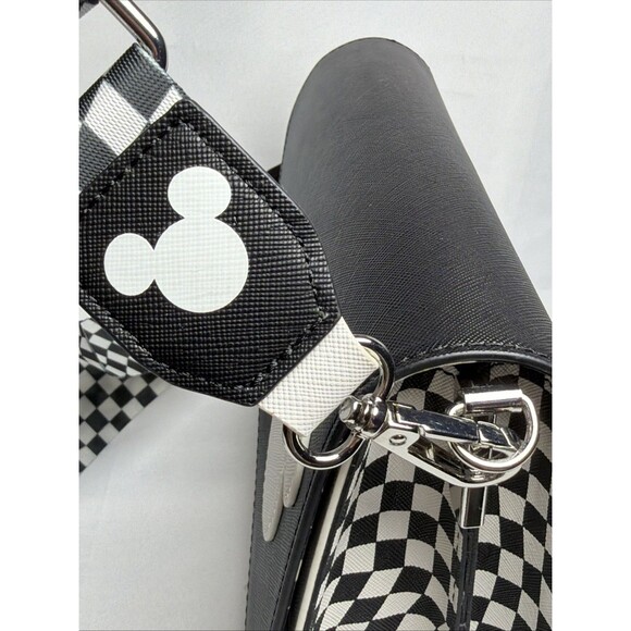 Disney Loungefly Mickey Mouse Black White Crossbody Bag Checker Strap NWT - Picture 9 of 16